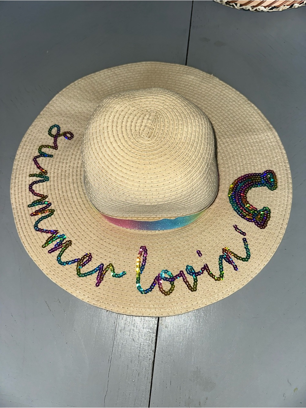 Aeropostale Neutral Straw Sun Hat with Ribbon Trim